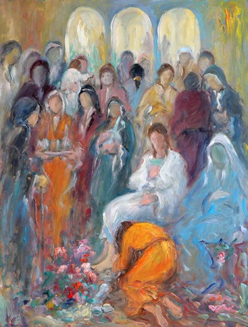 Lebanon art painting artist Joseph Matar - Magdalen at the feet of our Lord