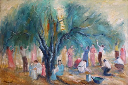 Gathering Olives - Art print painting