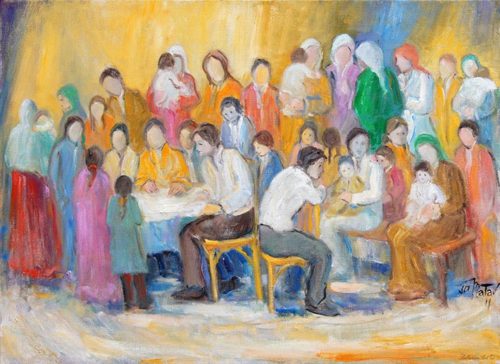 Rencontre au Café - Chatting at the Café - Lebanon painting