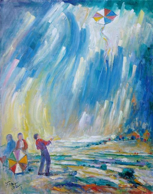 Children with Kites - Enfants aux Cerf-volants - Art painting